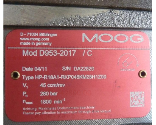 Клапан MOOG D953-2017-10 HP-R18A1-RKP045KM28H1Z00