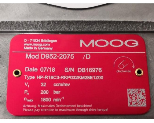 Клапан MOOG D952-2075 HP-R18C3-RKP032KM28E1Z00