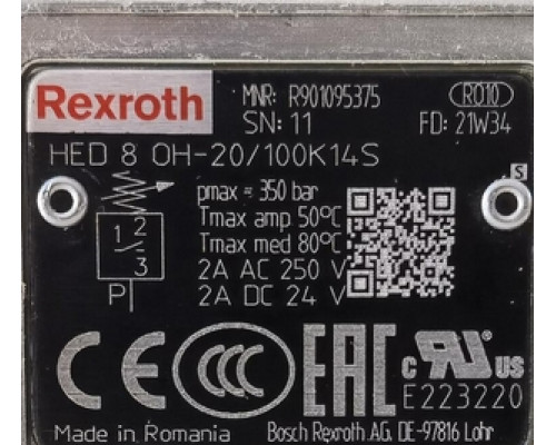 Гидравлический клапан R901095375 HED8OH-2X/100K14S + R900536198 HSZ06A607- 3X/M00